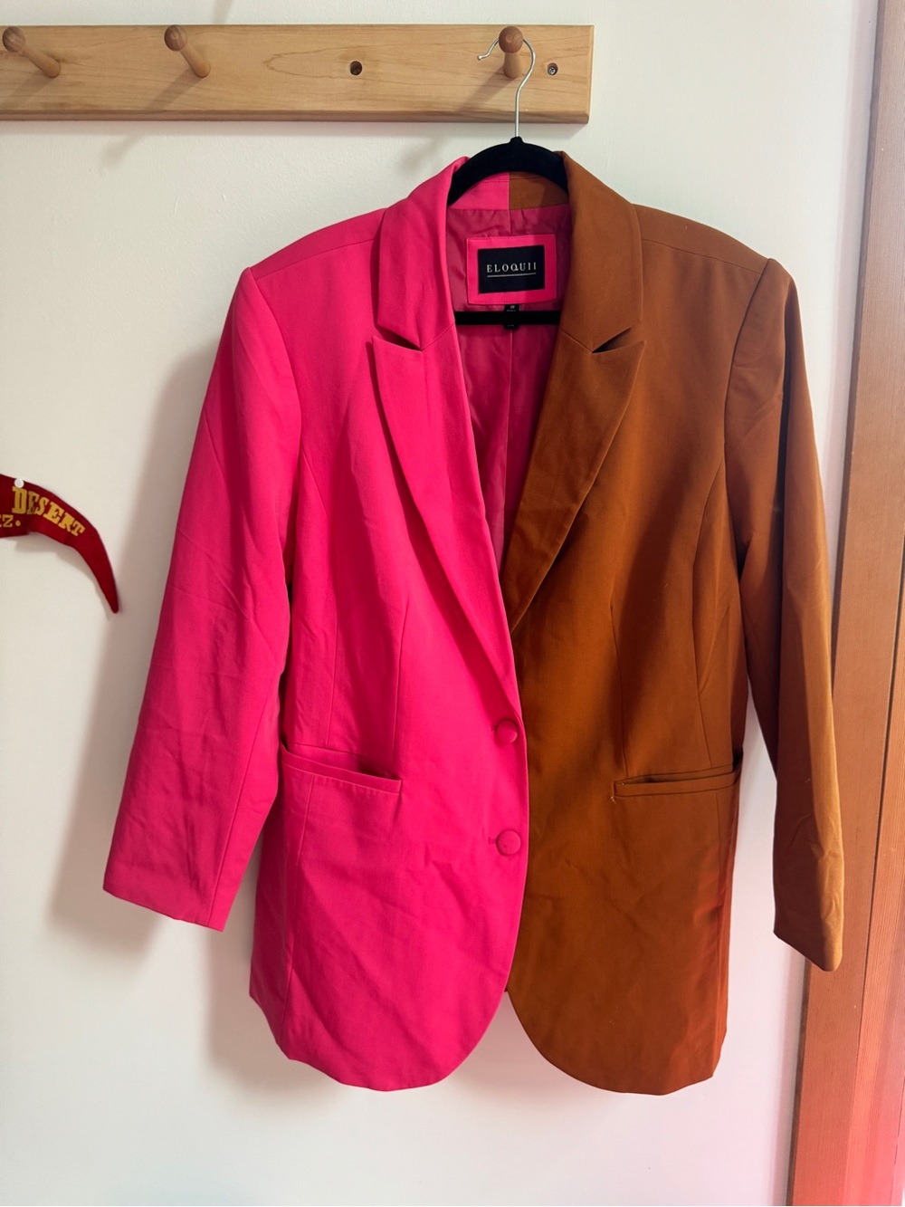 Eloquii Two-Tone Pink and Orange Colorblock Blazer - Picture 4 of 4